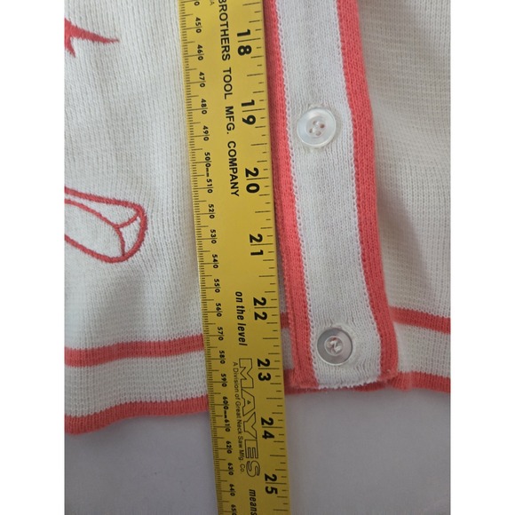 Vtg Preppy Golf Club Cardigan Cream Sweater Pink Trim‎ Bow Embroidery Retro - Picture 7 of 8